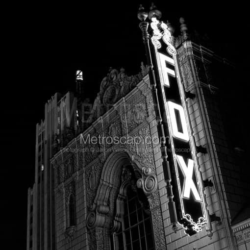 Matte Black MDF Framed Black and White St Louis Photograph: The St Louis Fox Theater in a Square Matte Black MDF Frame