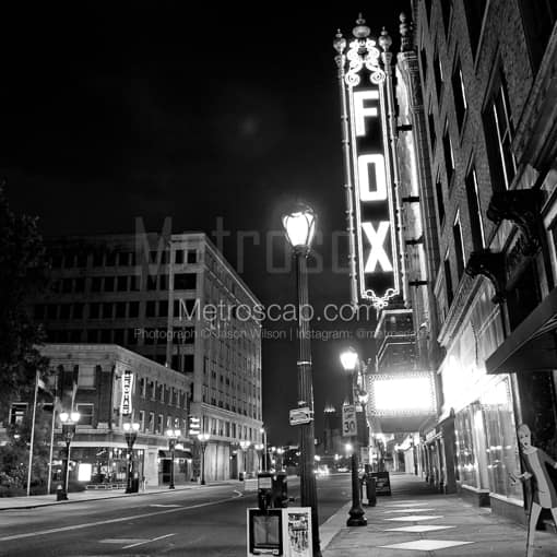 Matte Black MDF Framed Black and White St Louis Photograph: The Fox Theater and Grand Ave in a Square Matte Black MDF Frame