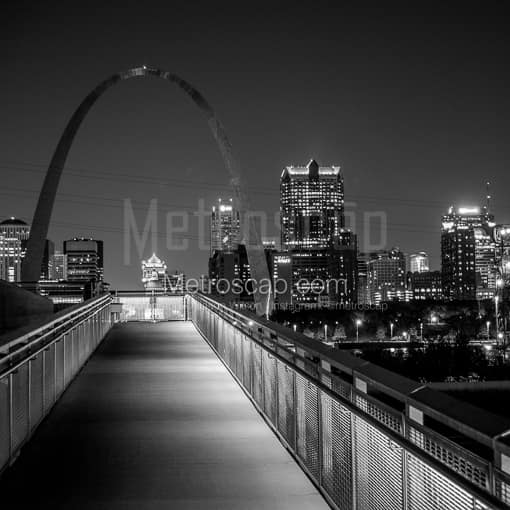 Matte Black MDF Framed Black and White St Louis Photograph: The Gateway Arch from the Overlook in a Square Matte Black MDF Frame