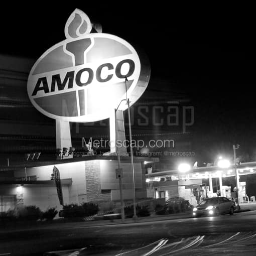 Matte Black MDF Framed Black and White St Louis Photograph: The Giant Amoco Sign in a Square Matte Black MDF Frame