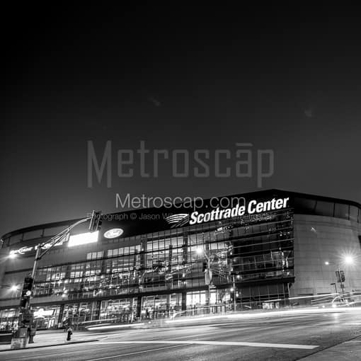 Matte Black MDF Framed Black and White St Louis Photograph: The Scottrade Center home to the St Louis Blues in a Square Matte Black MDF Frame