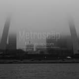 St Louis Arch In Fog Black and White Square St Louis Arch In Fog black and white