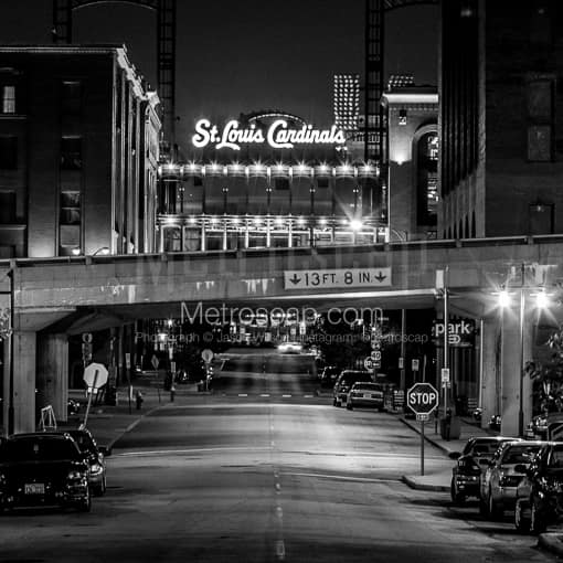 Matte Black MDF Framed Black and White St Louis Photograph: St Louis Cardinals New Busch Stadium in a Square Matte Black MDF Frame