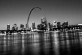 St Louis Skyline Along Mighty Mississippi Black and White Horizontal St Louis Skyline Along Mighty Mississippi black and white