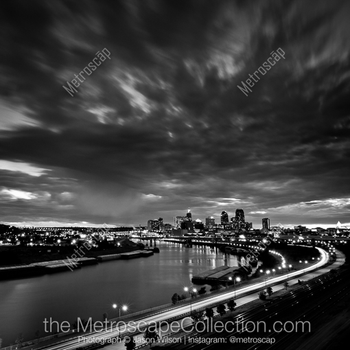 Matte Black MDF Framed Black and White St Paul Photograph: The St Paul Skyline at Night in a Square Matte Black MDF Frame