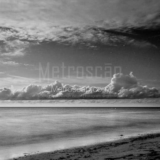 Matte Black MDF Framed Black and White St Petersburg Photograph: The Gulf of Mexico at Night in a Square Matte Black MDF Frame