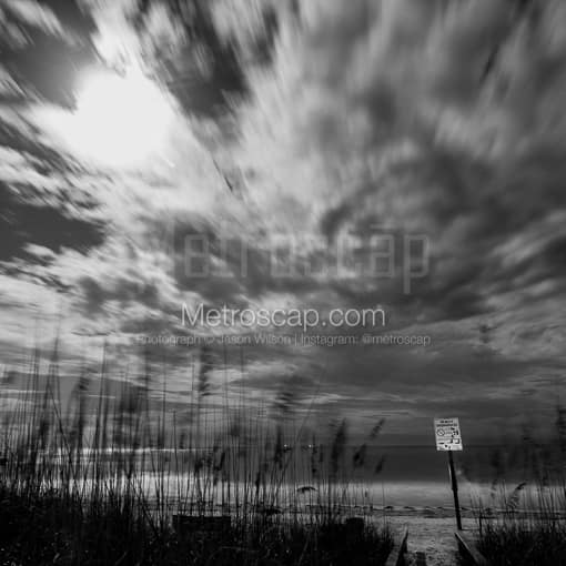Matte Black MDF Framed Black and White St Petersburg Photograph: St Pete Beach at Night in a Square Matte Black MDF Frame