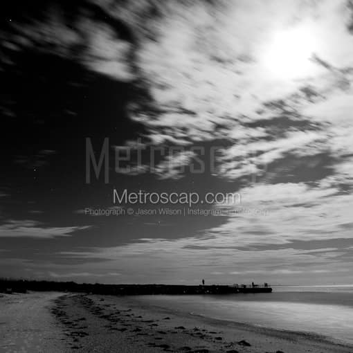 Matte Black MDF Framed Black and White St Petersburg Photograph: St Pete Beach Overnight in a Square Matte Black MDF Frame