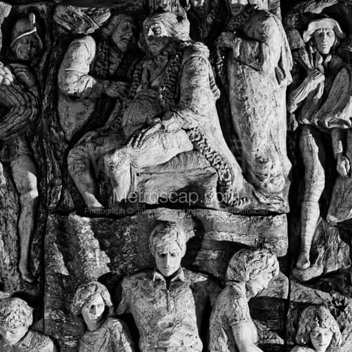Matte Black MDF Framed Black and White St Petersburg Photograph: The Relief Sculpture on the Municipal Building in a Square Matte Black MDF Frame