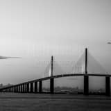 Sunshine Skyway Bridge Over Tampa Bay At Dusk Black and White Square Sunshine Skyway Bridge Over Tampa Bay At Dusk black and white