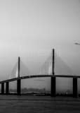 Sunshine Skyway Bridge Over Tampa Bay At Dusk Black and White Vertical Sunshine Skyway Bridge Over Tampa Bay At Dusk black and white