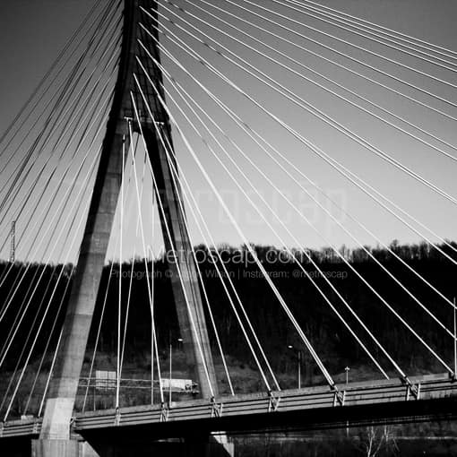 Matte Black MDF Framed Black and White Steubenville Photograph: The Cable Stayed New Steubenville Bridge in a Square Matte Black MDF Frame