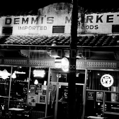 Matte Black MDF Framed Black and White Tampa Photograph: Demmis Market in Ybor in a Square Matte Black MDF Frame