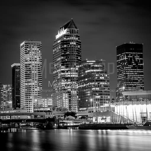 Matte Black MDF Framed Black and White Tampa Photograph: Downtown Tampa Florida in a Square Matte Black MDF Frame