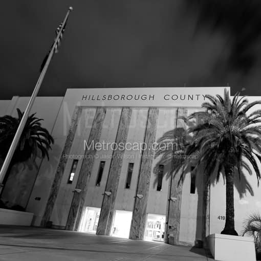 Matte Black MDF Framed Black and White Tampa Photograph: The Hillsborough County Government Building in a Square Matte Black MDF Frame