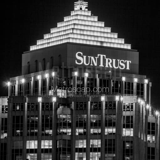 Matte Black MDF Framed Black and White Tampa Photograph: The Suntrust Building in a Square Matte Black MDF Frame