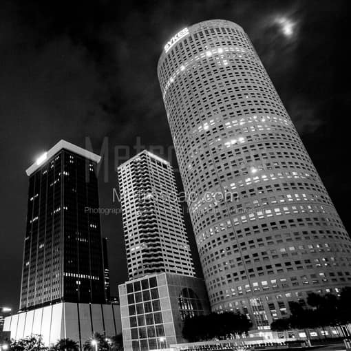 Matte Black MDF Framed Black and White Tampa Photograph: The Sykes Building in a Square Matte Black MDF Frame