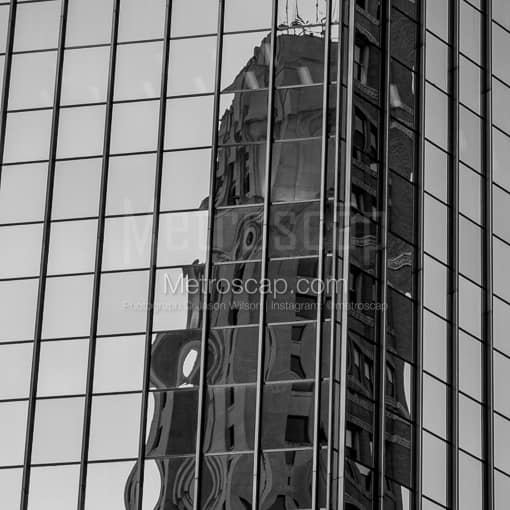 Matte Black MDF Framed Black and White Toledo Photograph: A Glass City Skyscraper Reflects in the Glass of Another Glass City Skyscraper in a Square Matte Black MDF Frame