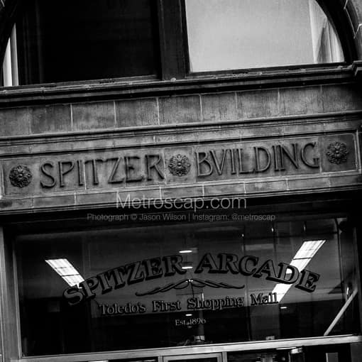 Matte Black MDF Framed Black and White Toledo Photograph: Toledo's First Shopping Mall in a Square Matte Black MDF Frame