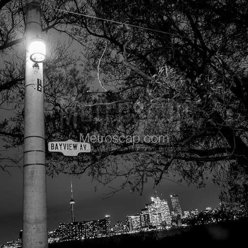 Matte Black MDF Framed Black and White Toronto Photograph: The Toronto Skyline at Night in a Square Matte Black MDF Frame