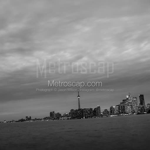 Matte Black MDF Framed Black and White Toronto Photograph: The Toronto Skyline Under a Cold November Sky in a Square Matte Black MDF Frame