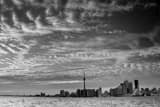 Toronto Skyline Whispy Clouds Black and White Horizontal Toronto Skyline Whispy Clouds black and white