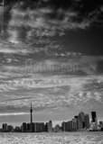 Toronto Skyline Whispy Clouds Black and White Vertical Toronto Skyline Whispy Clouds black and white