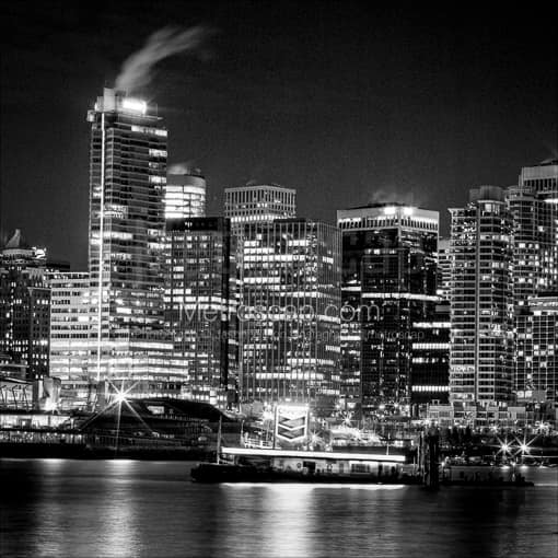 Matte Black MDF Framed Black and White Vancouver Photograph: The Vancouver Skyline from Stanley Park in a Square Matte Black MDF Frame