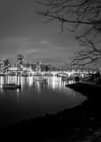 Vancouver Skyline Over False Creek Black and White Vertical Vancouver Skyline Over False Creek black and white