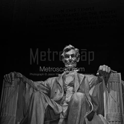 Matte Black MDF Framed Black and White Washington DC Photograph: The Abe Lincoln Statue in the Lincoln Memorial in a Square Matte Black MDF Frame