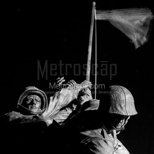 Matte Black MDF Framed Black and White Washington DC Photograph: The Faces of the Iwo Jima Memorial Statue in a Square Matte Black MDF Frame