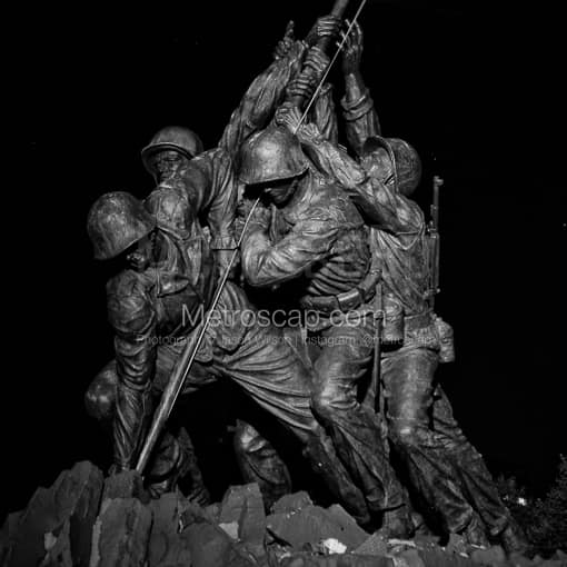 Matte Black MDF Framed Black and White Washington DC Photograph: The Iwo Jima Statue in Arlington National Cemetry in a Square Matte Black MDF Frame