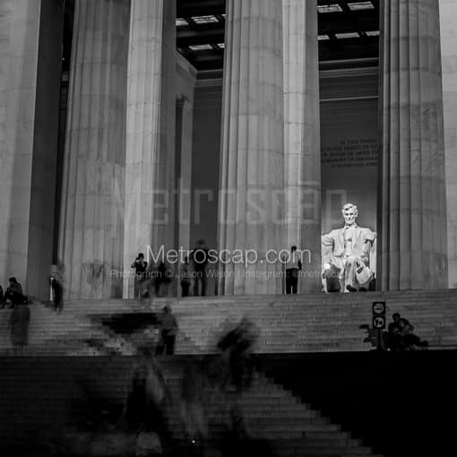 Matte Black MDF Framed Black and White Washington DC Photograph: The Lincoln Memorial Steps in a Square Matte Black MDF Frame