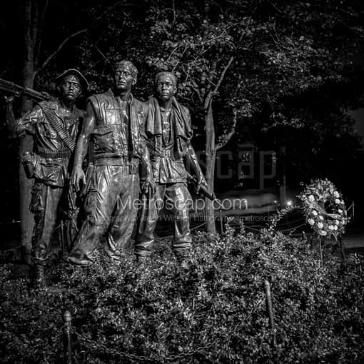 Matte Black MDF Framed Black and White Washington DC Photograph: The Three Soldiers Statue in a Square Matte Black MDF Frame