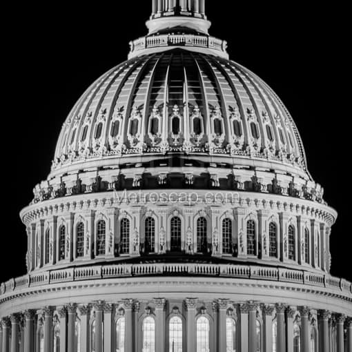 Matte Black MDF Framed Black and White Washington DC Photograph: The US Capitol Building Dome in a Square Matte Black MDF Frame