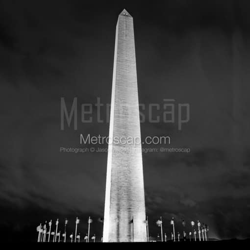 Matte Black MDF Framed Black and White Washington DC Photograph: The Washington Monument in a Square Matte Black MDF Frame