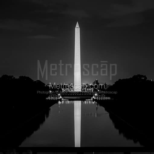 Matte Black MDF Framed Black and White Washington DC Photograph: The Washington Monument from the Steps of the Lincoln Memorial in a Square Matte Black MDF Frame