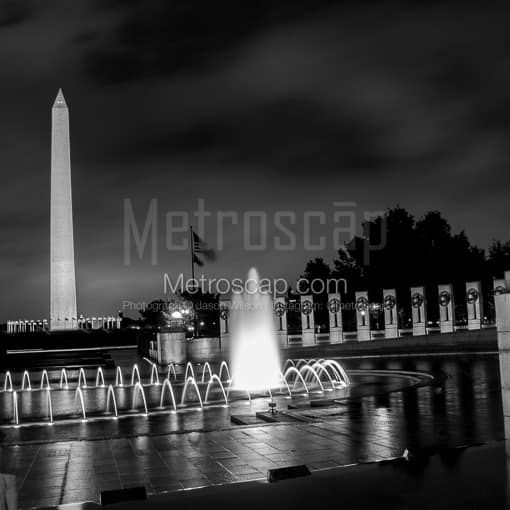 Matte Black MDF Framed Black and White Washington DC Photograph: The National World War II Memorial in a Square Matte Black MDF Frame