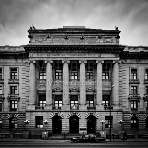 Matte Black MDF Framed Black and White Youngstown Photograph: The Mahoning County Courthouse in a Square Matte Black MDF Frame