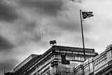 The Ohio Flag Whipping In Wind Black and White Horizontal The Ohio Flag Whipping In Wind black and white