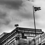 The Ohio Flag Whipping In Wind Black and White Square The Ohio Flag Whipping In Wind black and white