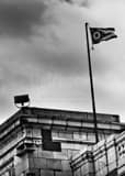 The Ohio Flag Whipping In Wind Black and White Vertical The Ohio Flag Whipping In Wind black and white