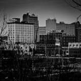 Youngstown Skyline From Woodland Ave Black and White Square Youngstown Skyline From Woodland Ave black and white
